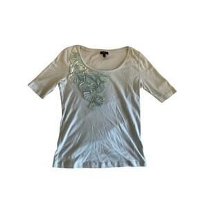 Talbots robins egg blue floral embellished T-Shirt Size Small Easter shirt